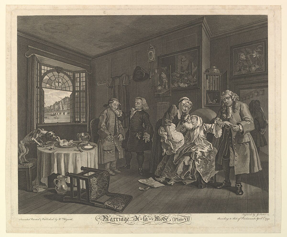 Marriage A-la-Mode, Plate VI, Simon Francis Ravenet, the elder (French, Paris 1706–1774 London), Engraving; third state of three 