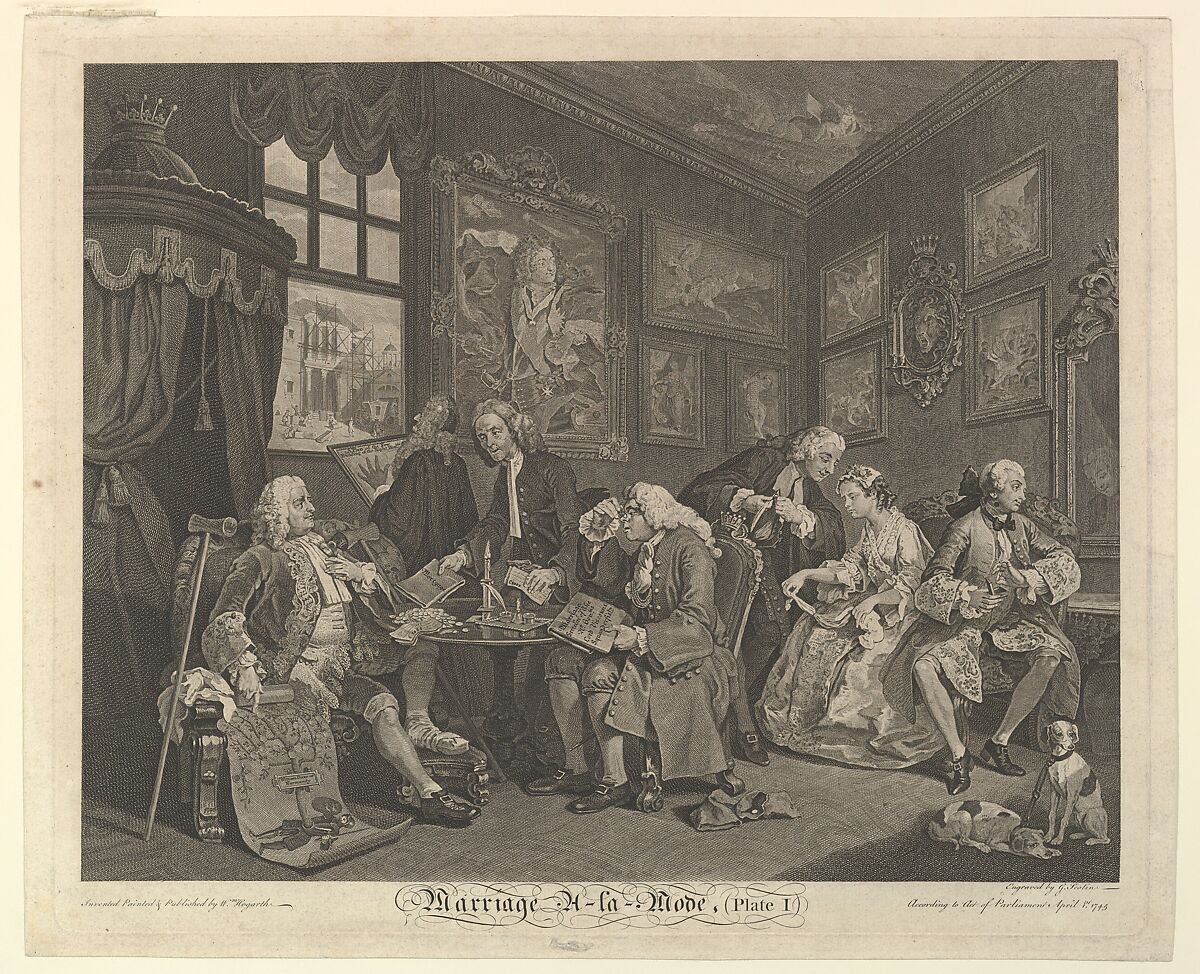 Marriage A-la-Mode, Plate I, Gérard Jean-Baptiste Scotin (French, Paris 1698–after 1755), Etching and engraving; fifth state of five 