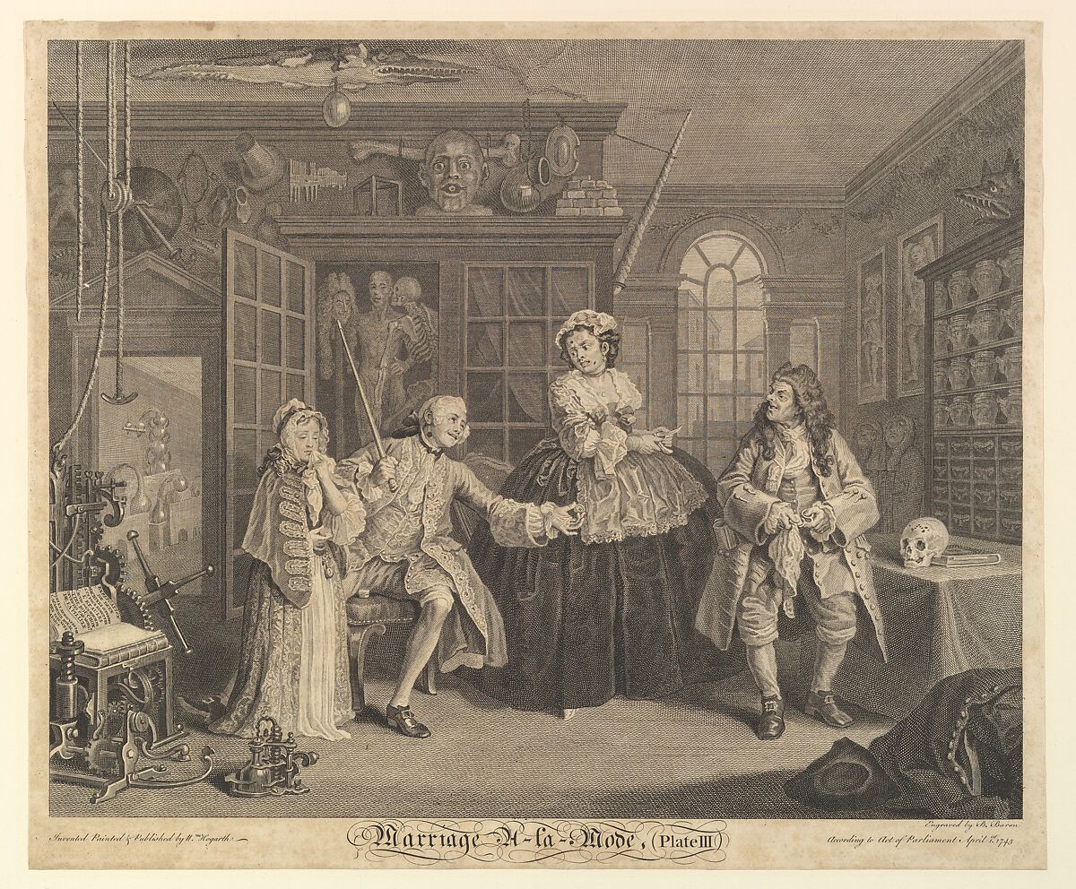 Marriage A-la-Mode, Plate III, Bernard Baron (French, Paris 1696–1762 London), Etching and engraving; first state of three 