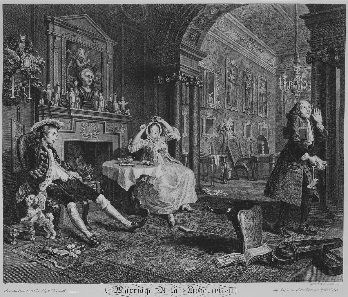 Marriage A-la-Mode, Plate II, Bernard Baron (French, Paris 1696–1762 London), Etching and engraving; fourth state of four