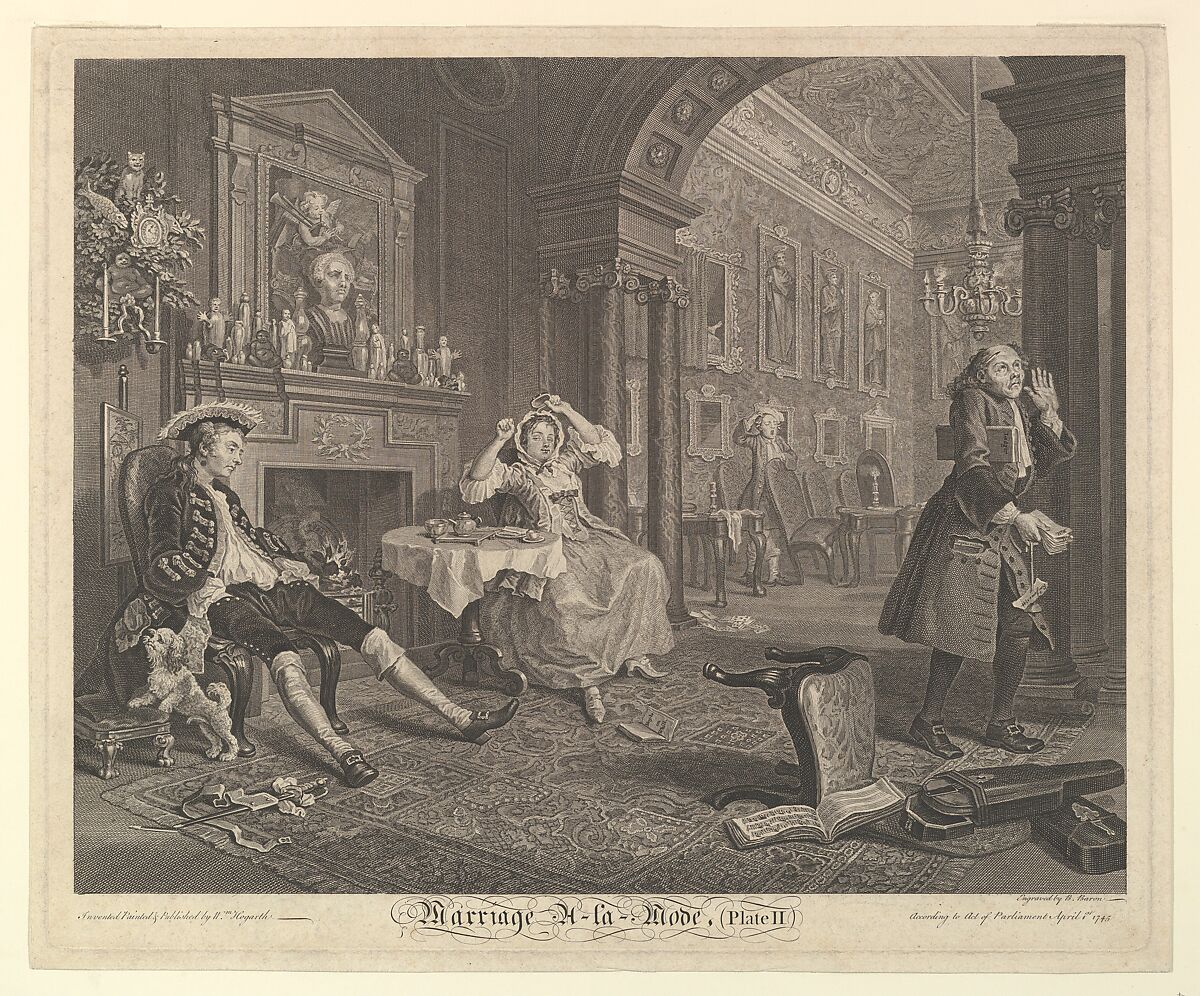 Marriage A-la-Mode, Plate II, Bernard Baron (French, Paris 1696–1762 London), Etching and engraving; fourth state of four 