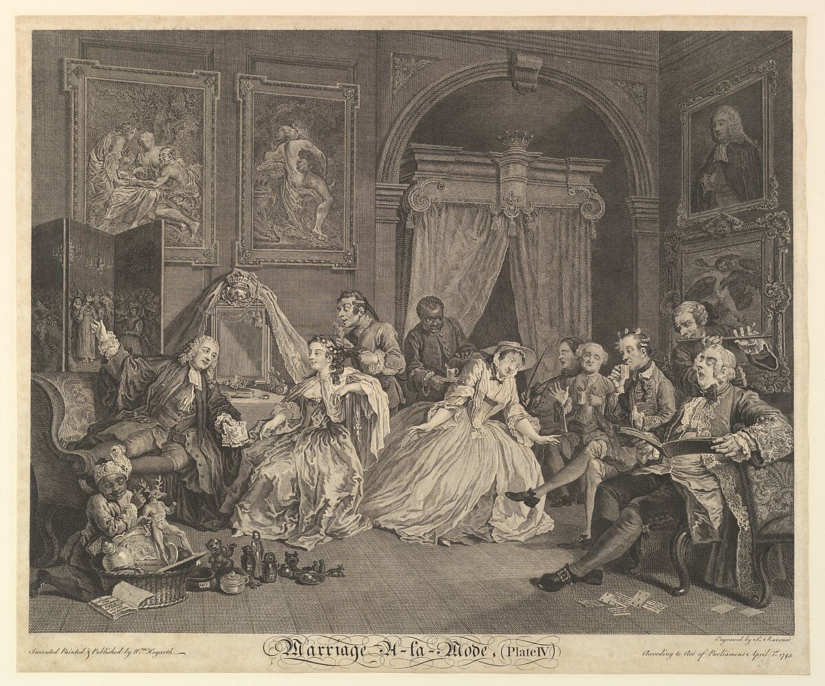 Marriage A-la-Mode, Plate IV, Simon Francis Ravenet, the elder (French, Paris 1706–1774 London), Etching and engraving; second state of three 