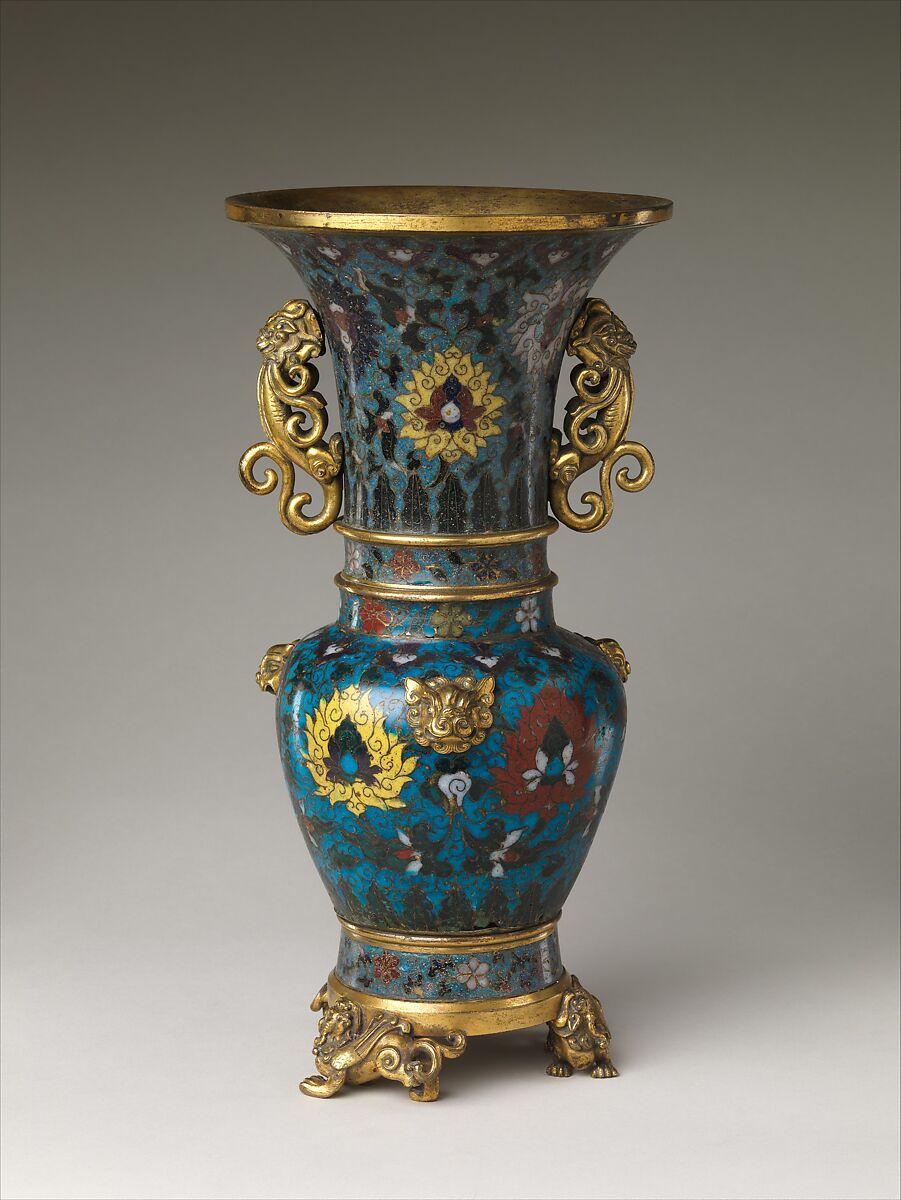 Vase with lotus scrolls, Cloisonné enamel, gilt bronze mounts, China 