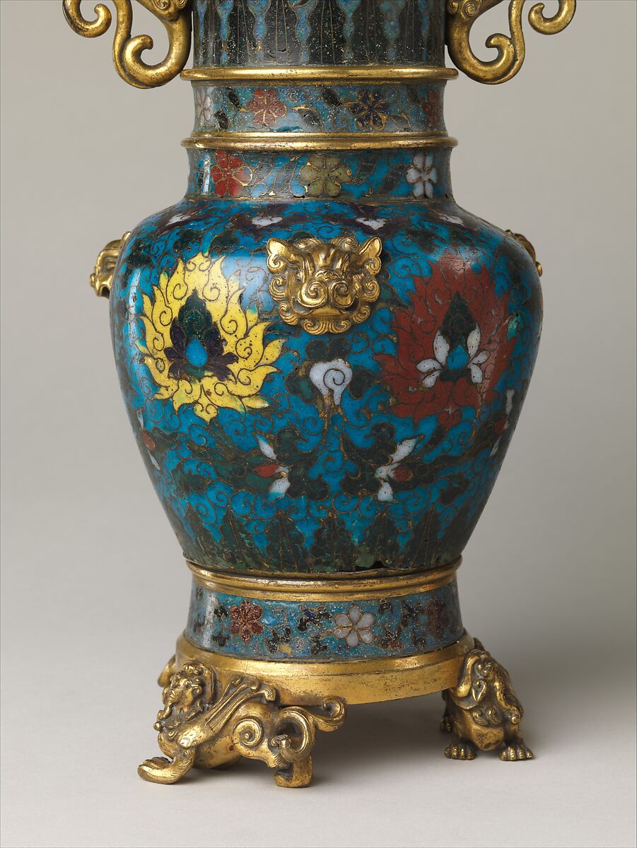 Vase with lotus scrolls, Cloisonné enamel, gilt bronze mounts, China