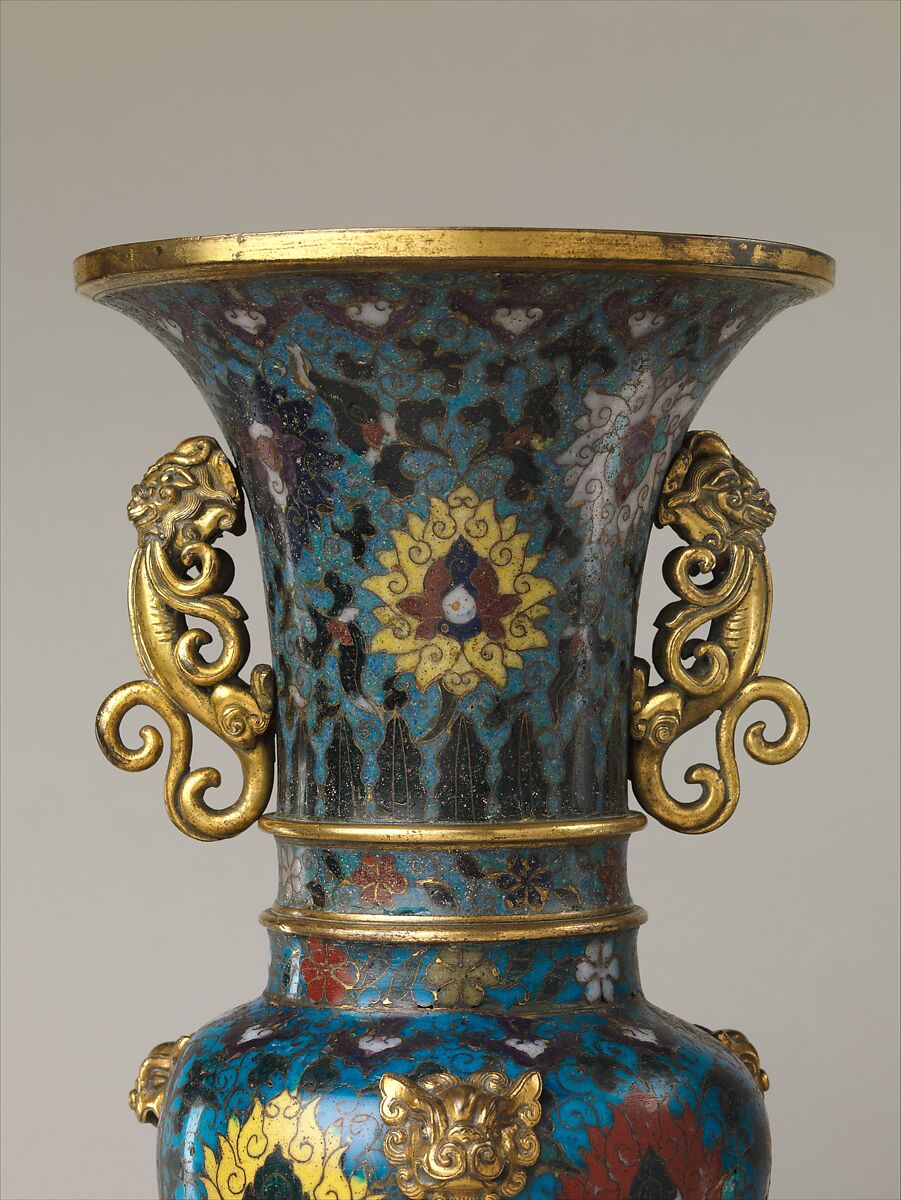 Vase with lotus scrolls, Cloisonné enamel, gilt bronze mounts, China