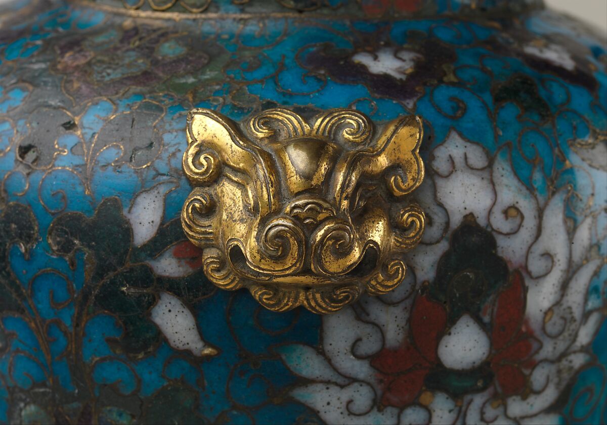 Vase with lotus scrolls, Cloisonné enamel, gilt bronze mounts, China