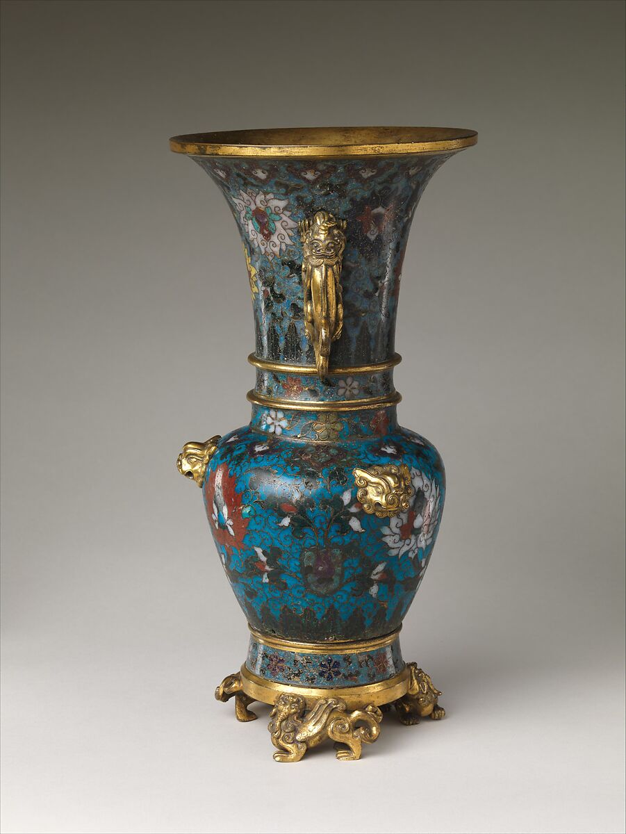 Vase with lotus scrolls, Cloisonné enamel, gilt bronze mounts, China