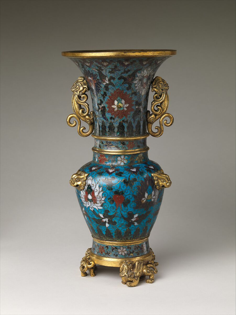 Vase with lotus scrolls, Cloisonné enamel, gilt bronze mounts, China