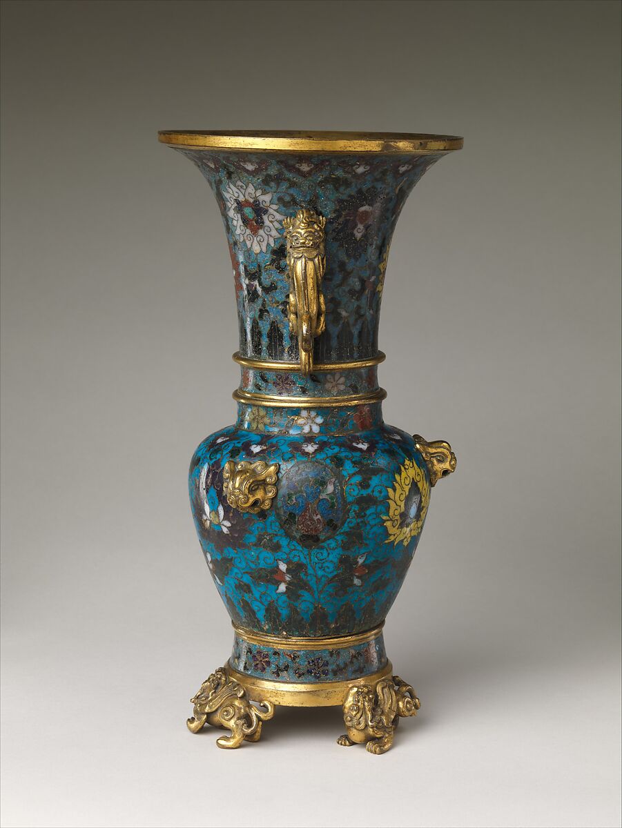 Vase with lotus scrolls, Cloisonné enamel, gilt bronze mounts, China