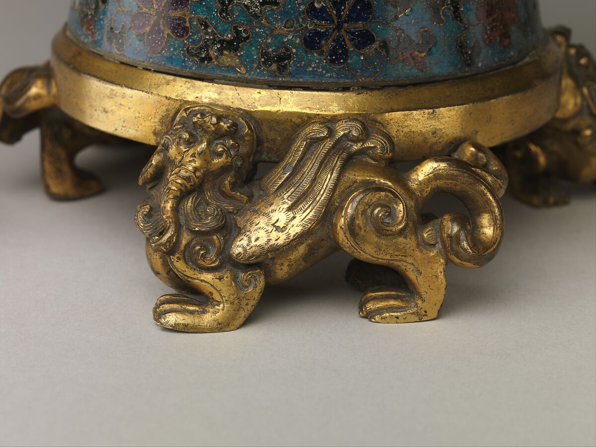Vase with lotus scrolls, Cloisonné enamel, gilt bronze mounts, China