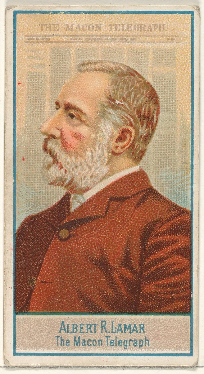 Albert R. Lamar, The Macon Telegraph, from the American Editors series (N1) for Allen & Ginter Cigarettes Brands, Issued by Allen &amp; Ginter (American, Richmond, Virginia), Commercial color lithograph 