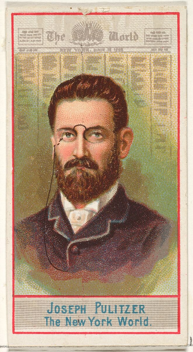 Joseph Pulitzer, The New York World, from the American Editors series (N1) for Allen & Ginter Cigarettes Brands, Issued by Allen &amp; Ginter (American, Richmond, Virginia), Commercial color lithograph 