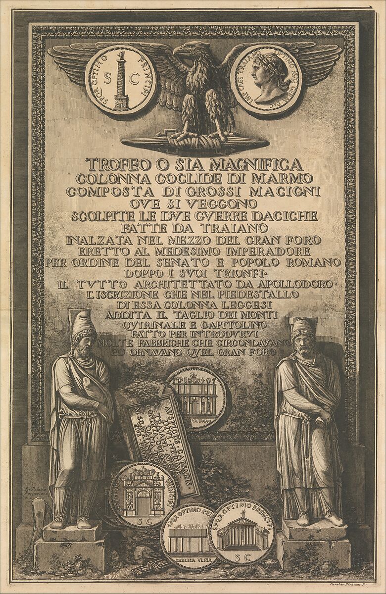 Title page, from "Trofeo o sia Magnifica Colonna Coclide..." (The Trophy or Magnificent Spiral Column), Giovanni Battista Piranesi (Italian, Mogliano Veneto 1720–1778 Rome), Etching 