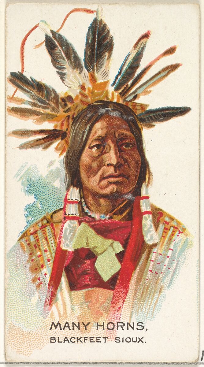 Many Horns, Blackfeet Sioux, from the American Indian Chiefs series (N2) for Allen & Ginter Cigarettes Brands, Issued by Allen &amp; Ginter (American, Richmond, Virginia), Commercial color lithograph 