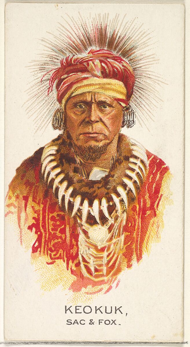 Keokuk, Sac and Fox, from the American Indian Chiefs series (N2) for Allen & Ginter Cigarettes Brands, Issued by Allen &amp; Ginter (American, Richmond, Virginia), Commercial color lithograph 