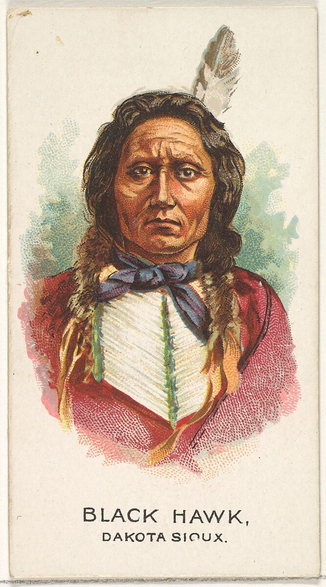 Black Hawk, Dakota Sioux, from the American Indian Chiefs series (N2) for Allen & Ginter Cigarettes Brands, Issued by Allen &amp; Ginter (American, Richmond, Virginia), Commercial color lithograph 