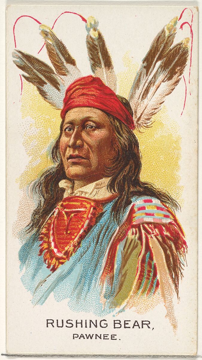 Rushing Bear, Pawnee, from the American Indian Chiefs series (N2) for Allen & Ginter Cigarettes Brands, Issued by Allen &amp; Ginter (American, Richmond, Virginia), Commercial color lithograph 