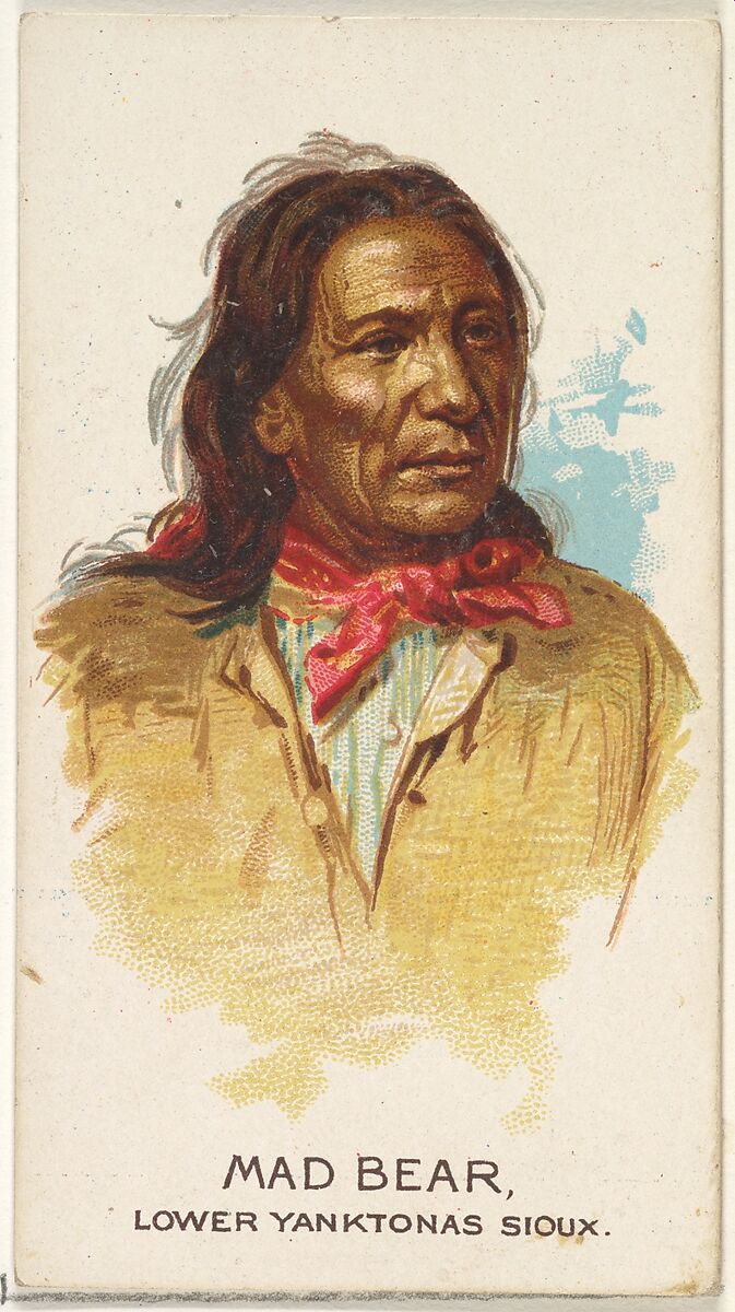 Mad Bear, Lower Yanktonas Sioux, from the American Indian Chiefs series (N2) for Allen & Ginter Cigarettes Brands, Issued by Allen &amp; Ginter (American, Richmond, Virginia), Commercial color lithograph 