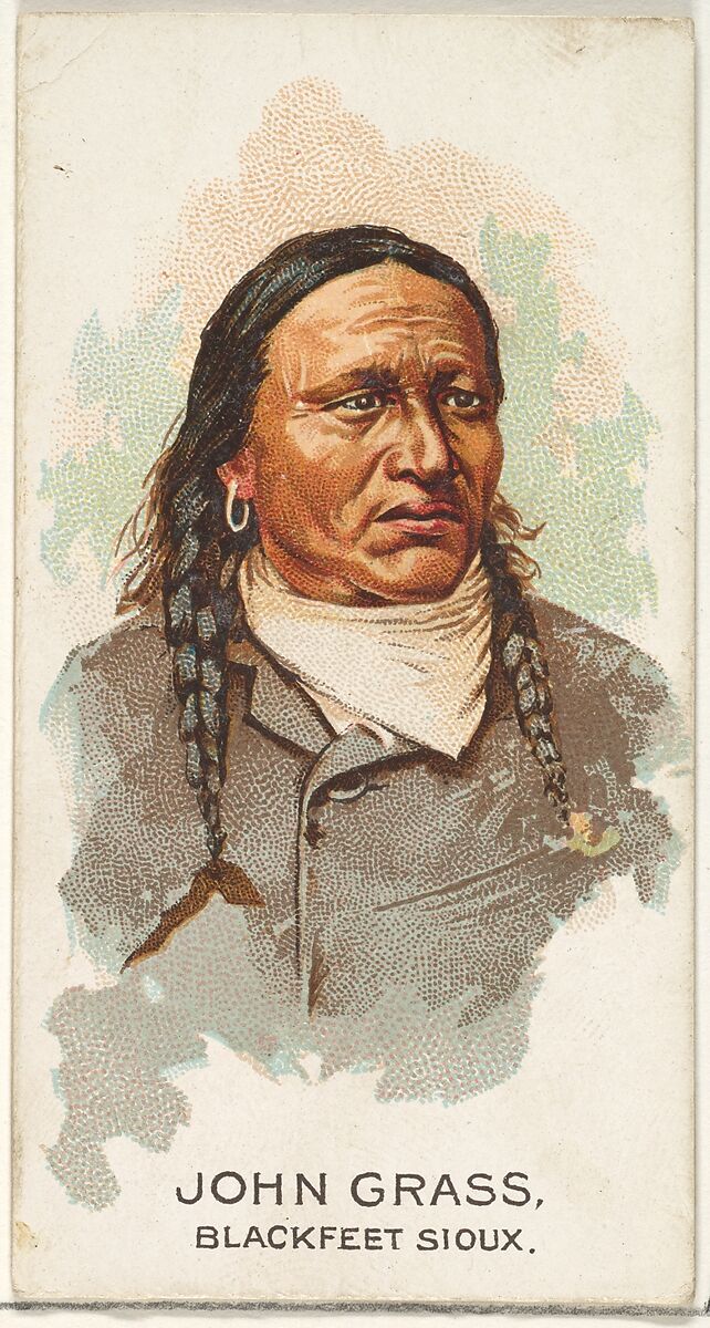 John Grass, Blackfeet Sioux, from the American Indian Chiefs series (N2) for Allen & Ginter Cigarettes Brands, Issued by Allen &amp; Ginter (American, Richmond, Virginia), Commercial color lithograph 