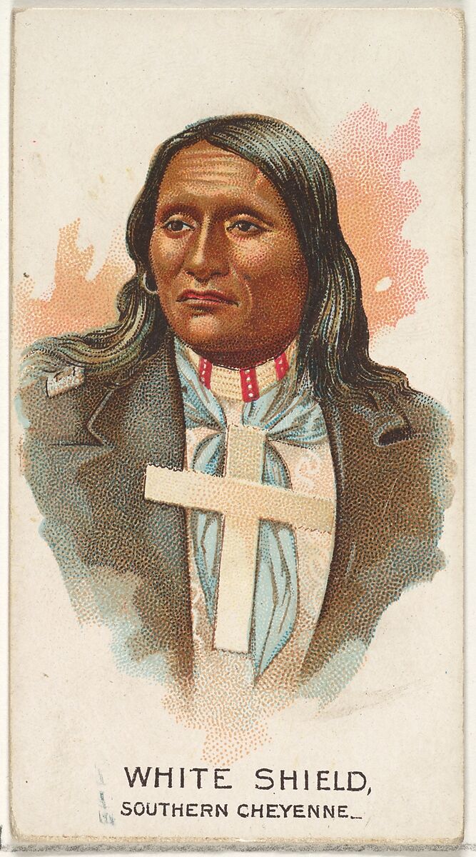 White Shield, Southern Cheyenne, from the American Indian Chiefs series (N2) for Allen & Ginter Cigarettes Brands, Issued by Allen &amp; Ginter (American, Richmond, Virginia), Commercial color lithograph 
