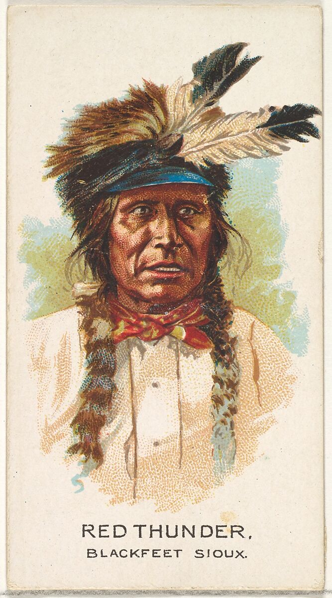 Red Thunder, Blackfeet Sioux, from the American Indian Chiefs series (N2) for Allen & Ginter Cigarettes Brands, Issued by Allen &amp; Ginter (American, Richmond, Virginia), Commercial color lithograph 