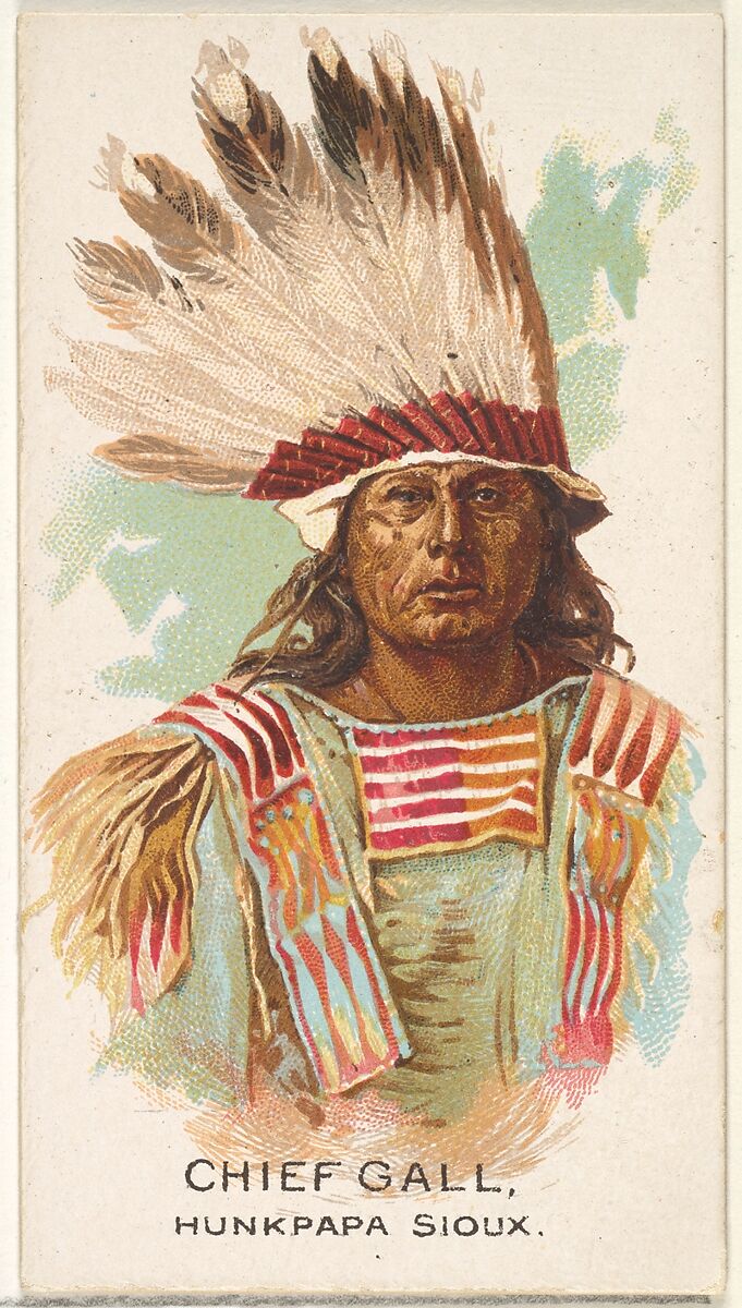 Chief Gall, Hunkpapa Sioux, from the American Indian Chiefs series (N2) for Allen & Ginter Cigarettes Brands, Issued by Allen &amp; Ginter (American, Richmond, Virginia), Commercial color lithograph 