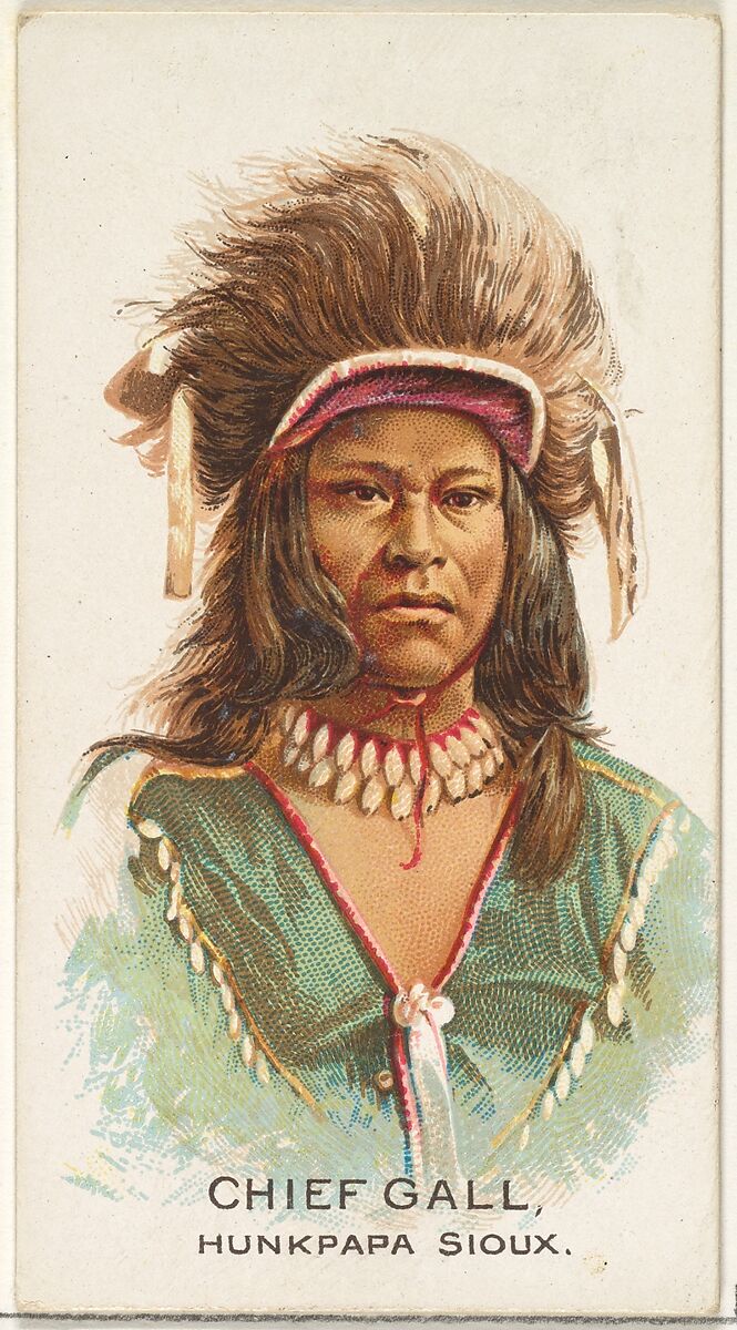 Chief Gall, Hunkpapa Sioux, from the American Indian Chiefs series (N2) for Allen & Ginter Cigarettes Brands, Issued by Allen &amp; Ginter (American, Richmond, Virginia), Commercial color lithograph 