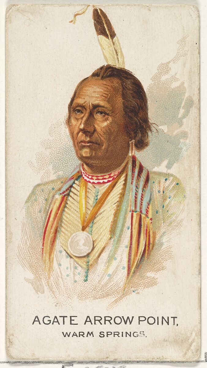 Agate Arrow Point, Warm Springs, from the American Indian Chiefs series (N2) for Allen & Ginter Cigarettes Brands, Issued by Allen &amp; Ginter (American, Richmond, Virginia), Commercial color lithograph 