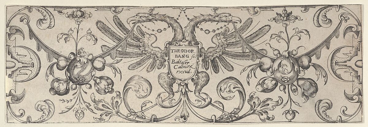 Friezes with Birds, Flowers and Meandering Wreaths and Scrolls (1), Theodor Bang (German, active in Nuremberg (fl.1606)), Etching 