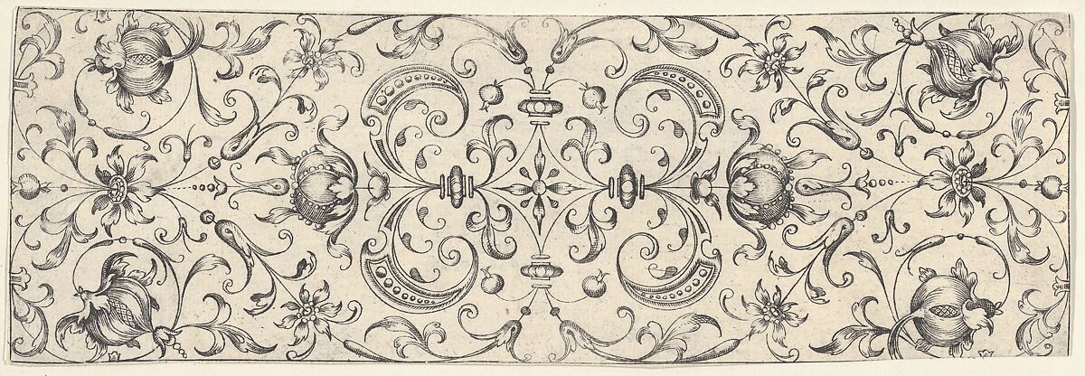 Friezes with Birds, Flowers and Meandering Wreaths and Scrolls (2), Theodor Bang (German, active in Nuremberg (fl.1606)), Etching 