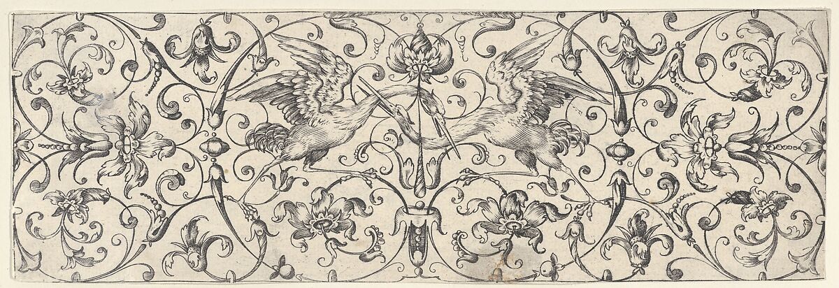 Friezes with Birds, Flowers and Meandering Wreaths and Scrolls (3), Theodor Bang (German, active in Nuremberg (fl.1606)), Etching 