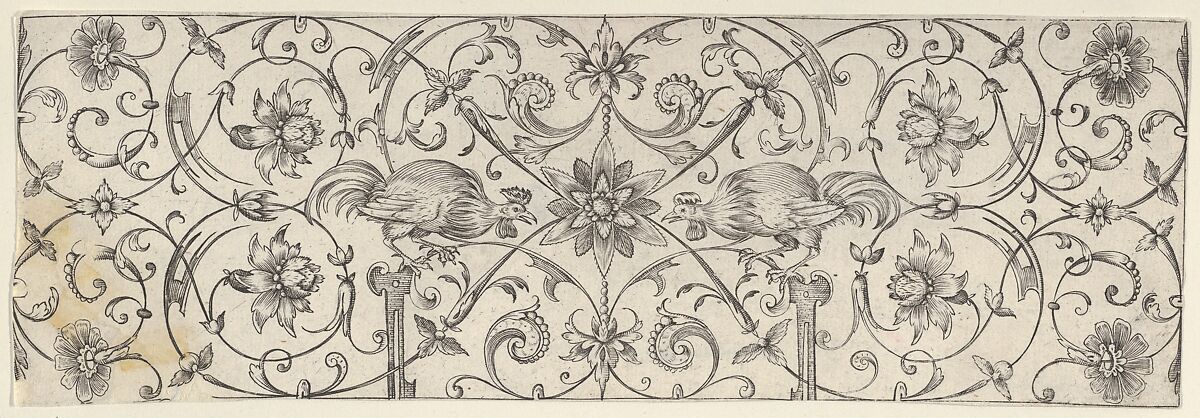 Friezes with Birds, Flowers and Meandering Wreaths and Scrolls (4), Theodor Bang (German, active in Nuremberg (fl.1606)), Etching 