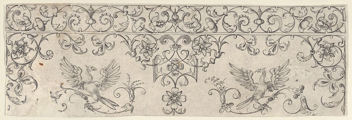 Friezes with Birds, Flowers and Meandering Wreaths and Scrolls (7), Theodor Bang (German, active in Nuremberg (fl.1606)), Etching 