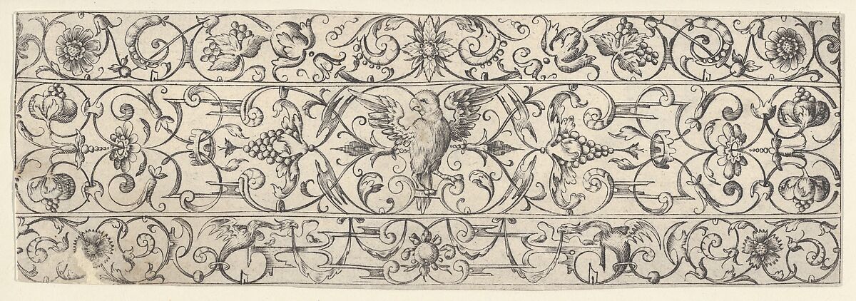 Friezes with Birds, Flowers and Meandering Wreaths and Scrolls (8), Theodor Bang (German, active in Nuremberg (fl.1606)), Etching 