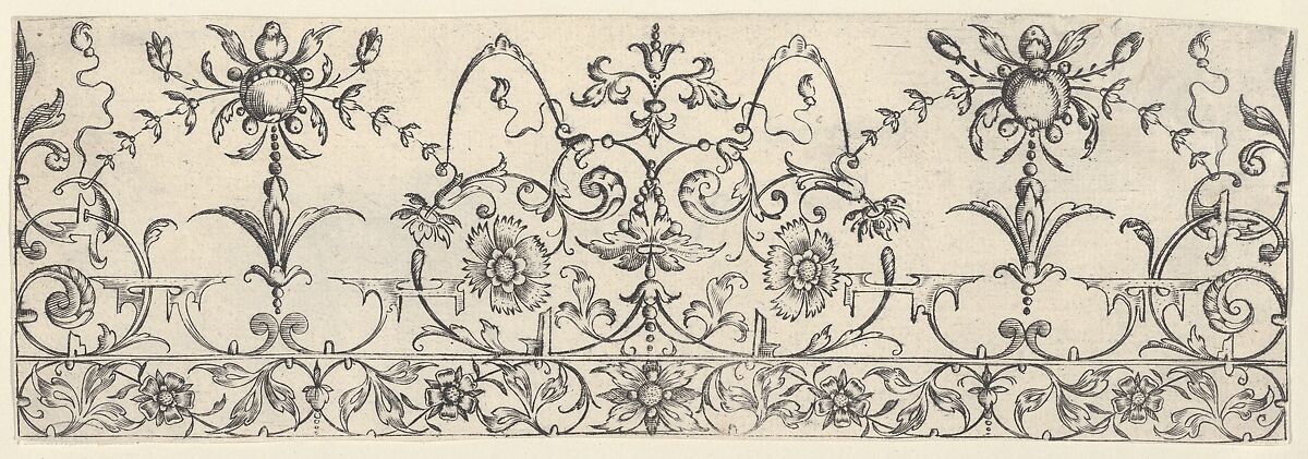 Friezes with Birds, Flowers and Meandering Wreaths and Scrolls (9), Theodor Bang (German, active in Nuremberg (fl.1606)), Etching 