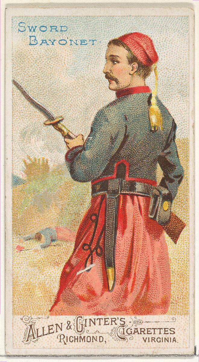 Sword Bayonet, from the Arms of All Nations series (N3) for Allen & Ginter Cigarettes Brands, Issued by Allen &amp; Ginter (American, Richmond, Virginia), Commercial color lithograph 