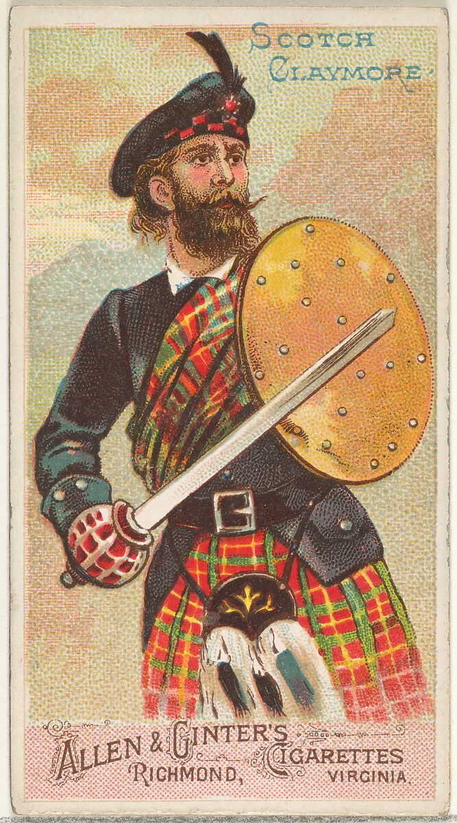 Scotch Claymore, from the Arms of All Nations series (N3) for Allen & Ginter Cigarettes Brands, Issued by Allen &amp; Ginter (American, Richmond, Virginia), Commercial color lithograph 