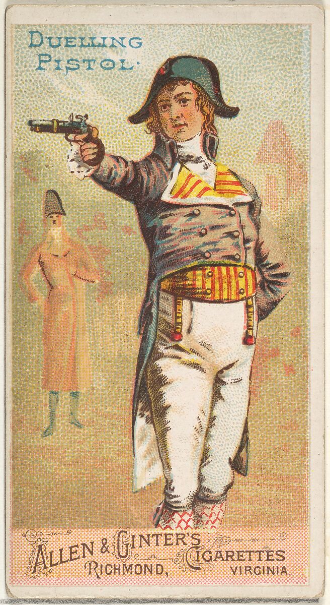 Duelling Pistol, from the Arms of All Nations series (N3) for Allen & Ginter Cigarettes Brands, Issued by Allen &amp; Ginter (American, Richmond, Virginia), Commercial color lithograph 