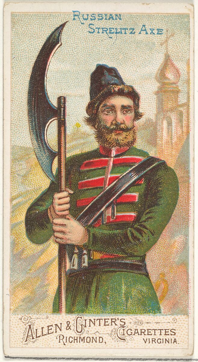 Russian Strelitz Axe, from the Arms of All Nations series (N3) for Allen & Ginter Cigarettes Brands, Issued by Allen &amp; Ginter (American, Richmond, Virginia), Commercial color lithograph 