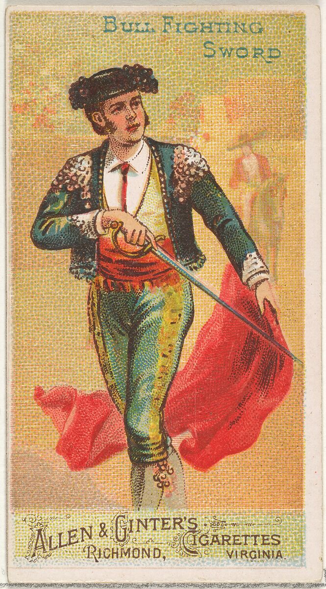 Bull Fighting Sword, from the Arms of All Nations series (N3) for Allen & Ginter Cigarettes Brands, Issued by Allen &amp; Ginter (American, Richmond, Virginia), Commercial color lithograph 