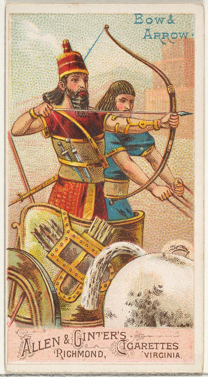 Bow and Arrow, from the Arms of All Nations series (N3) for Allen & Ginter Cigarettes Brands, Issued by Allen &amp; Ginter (American, Richmond, Virginia), Commercial color lithograph 
