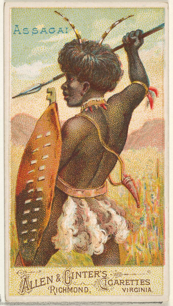 Assagai, from the Arms of All Nations series (N3) for Allen & Ginter Cigarettes Brands, Issued by Allen &amp; Ginter (American, Richmond, Virginia), Commercial color lithograph 