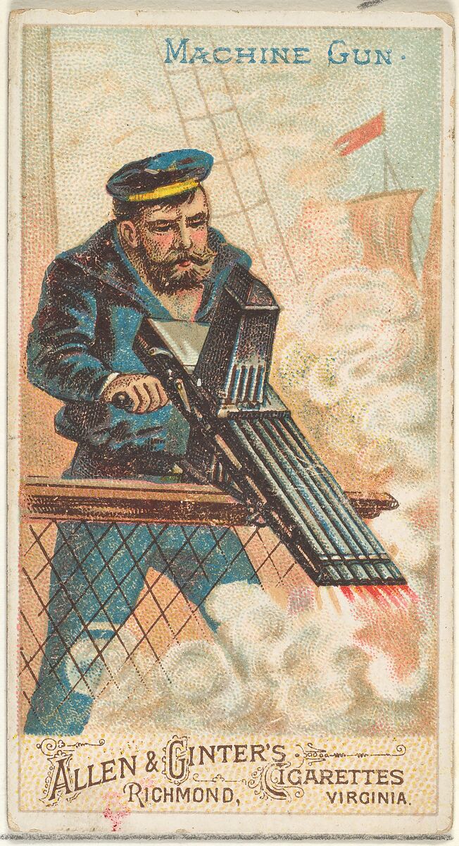 Machine Gun, from the Arms of All Nations series (N3) for Allen & Ginter Cigarettes Brands, Issued by Allen &amp; Ginter (American, Richmond, Virginia), Commercial color lithograph 