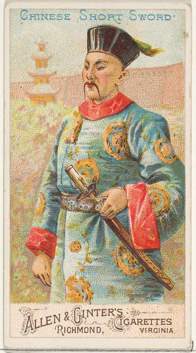 Chinese Short Sword, from the Arms of All Nations series (N3) for Allen & Ginter Cigarettes Brands, Issued by Allen &amp; Ginter (American, Richmond, Virginia), Commercial color lithograph 