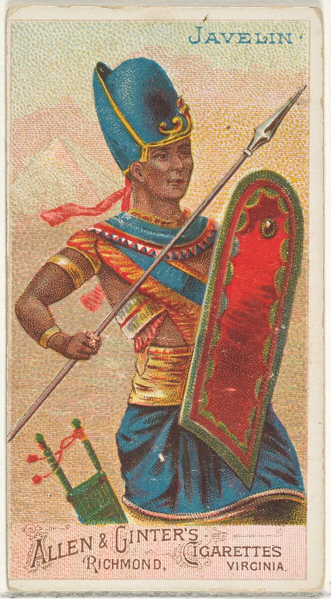 Javelin, from the Arms of All Nations series (N3) for Allen & Ginter Cigarettes Brands, Issued by Allen &amp; Ginter (American, Richmond, Virginia), Commercial color lithograph 