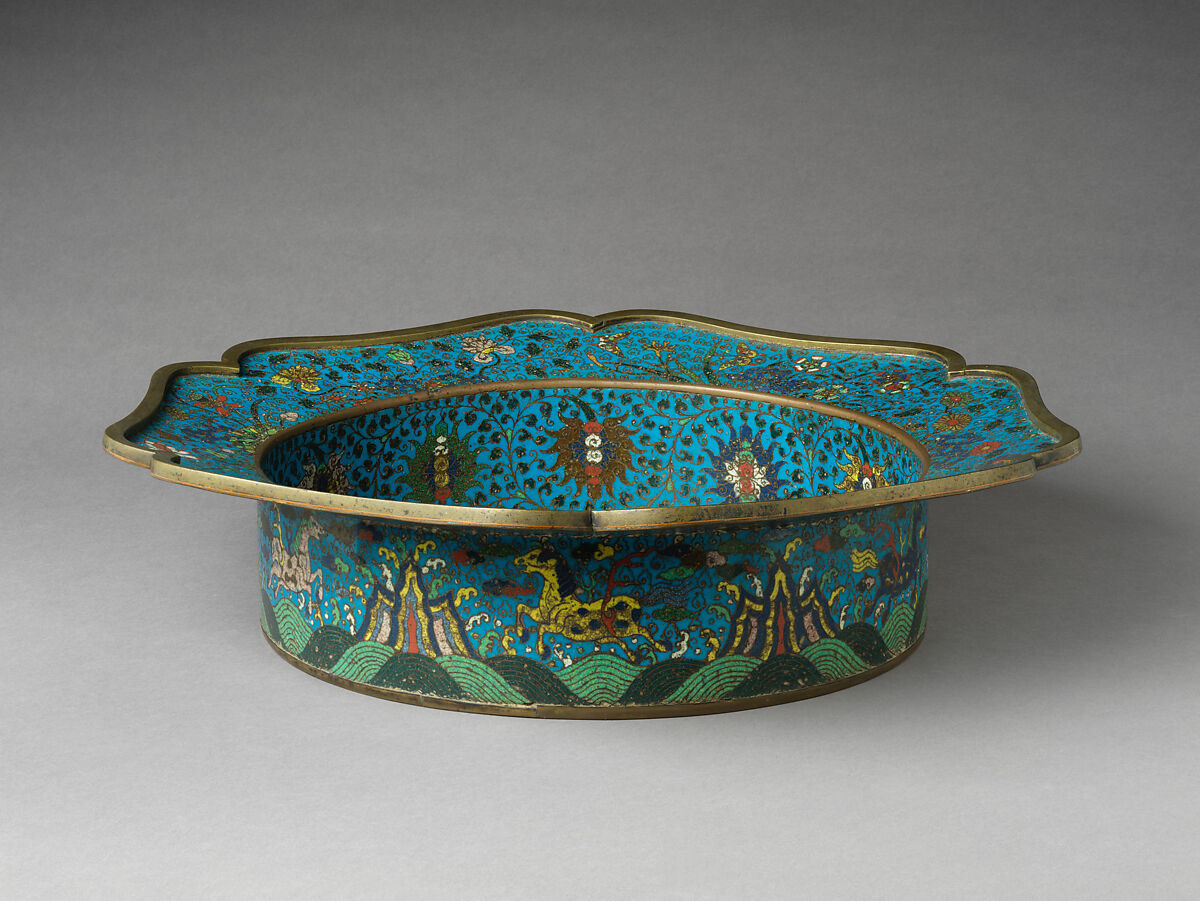 Basin with scene of Daoist immortals, Cloisonné enamel, China