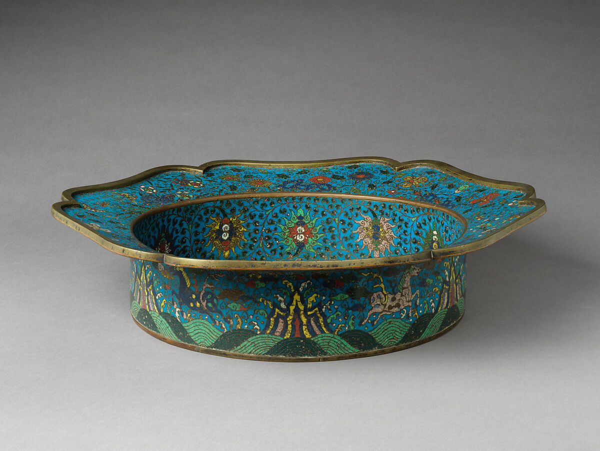 Basin with scene of Daoist immortals, Cloisonné enamel, China