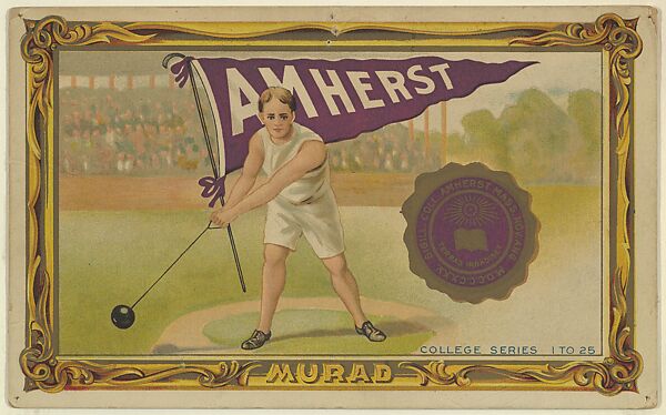 Amherst College, version two, part of the College Series cabinet cards (T6), Murad Cigarettes, Chromolithograph with hand-coloring 