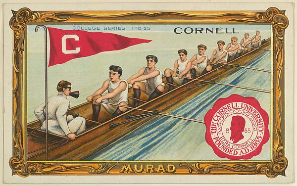 Cornell, version one, part of the College Series cabinet cards (T6), Murad Cigarettes, Chromolithograph with hand-coloring 
