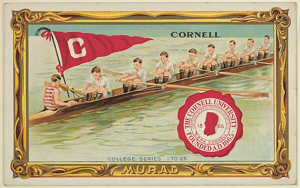Cornell, version two, part of the College Series cabinet cards (T6), Murad Cigarettes, Chromolithograph with hand-coloring 